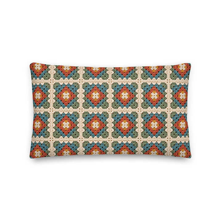 20 x 12 inch granny square lumbar pillow cover with printed crochet look on linen feel fabric