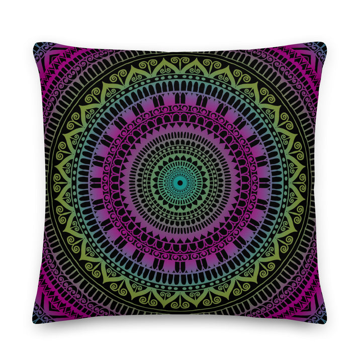 Soothing Delight: Pink & Green Mandala Pillow Cover with Mehndi Embellishments