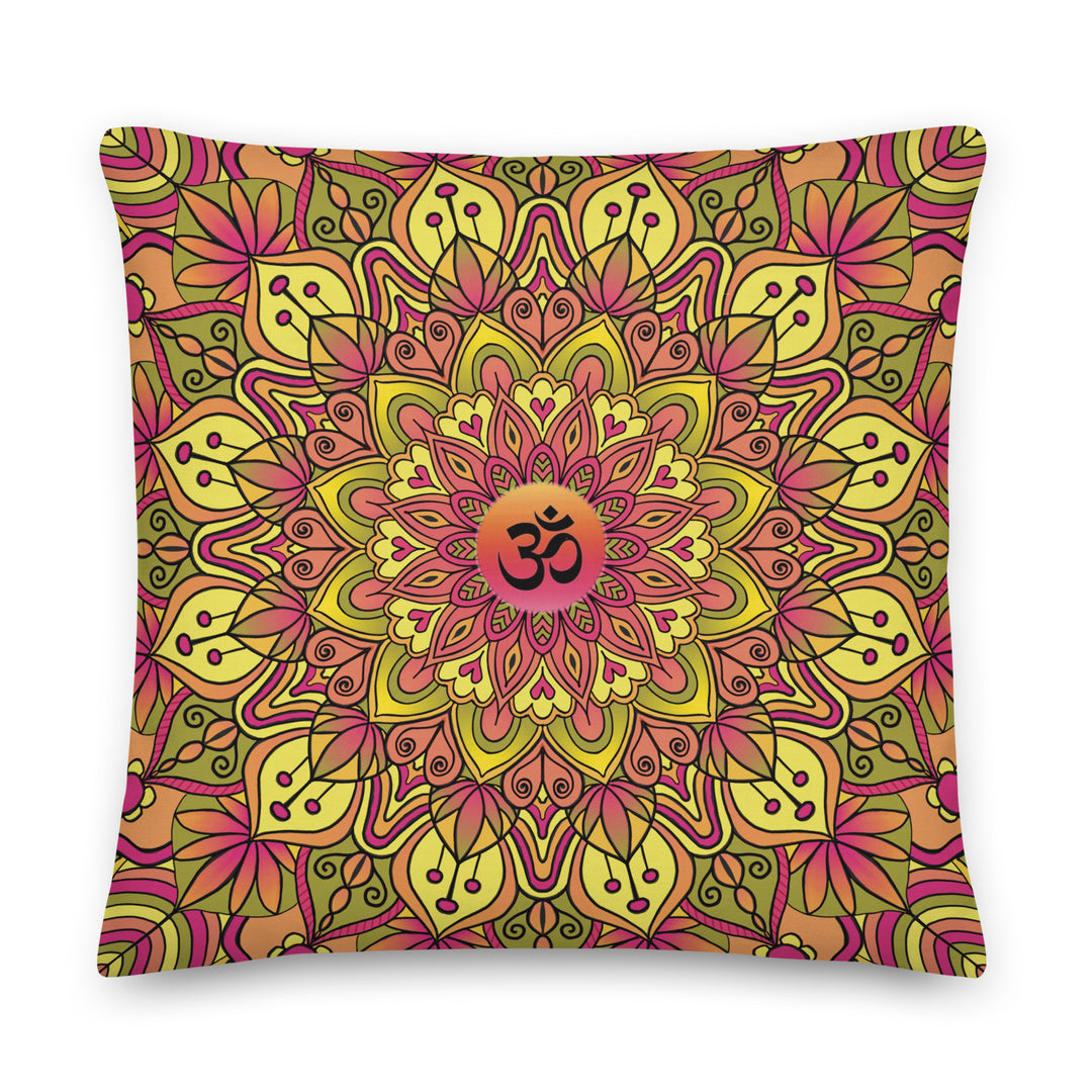 Ohm Bliss: Soft Yellow and Pink Mandala Pillow Cover