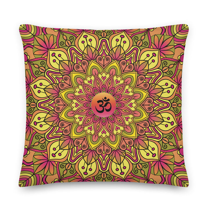 Ohm Bliss: Soft Yellow and Pink Mandala Pillow Cover