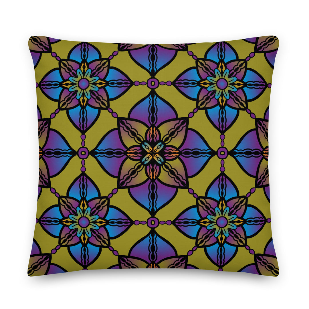 Vibrant Harmony: Kaleidoscope Mandala Pillow Cover in Purple, Blue & Yellow