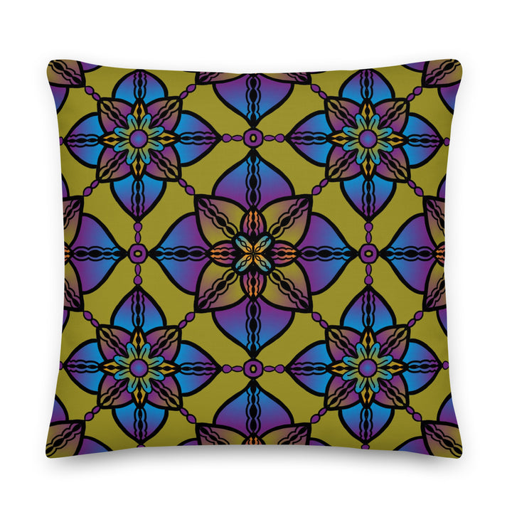 Vibrant Harmony: Kaleidoscope Mandala Pillow Cover in Purple, Blue & Yellow