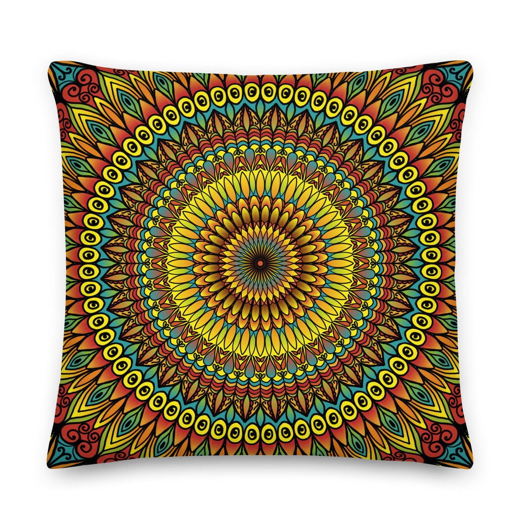Artistic Flourish: Mandala Pillow Cover in Yellow, Rust & Blue
