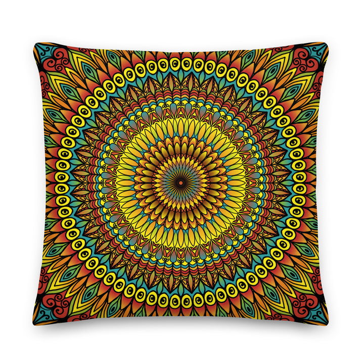 Artistic Flourish: Mandala Pillow Cover in Yellow, Rust & Blue