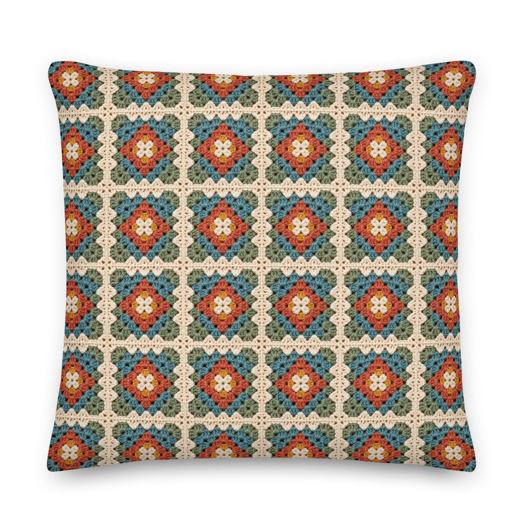 22 inch granny square pillow cover with printed crochet look on linen feel fabric