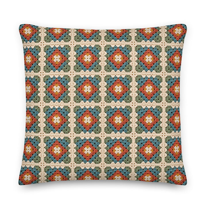 22 inch granny square pillow cover with printed crochet look on linen feel fabric