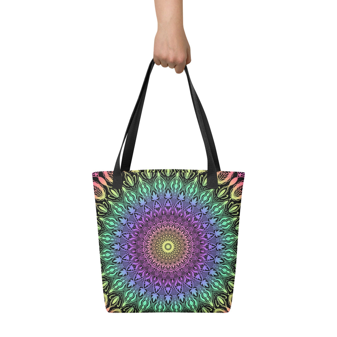 Colorful Tote Bag with Multicolor Mandala Boho Design, front view