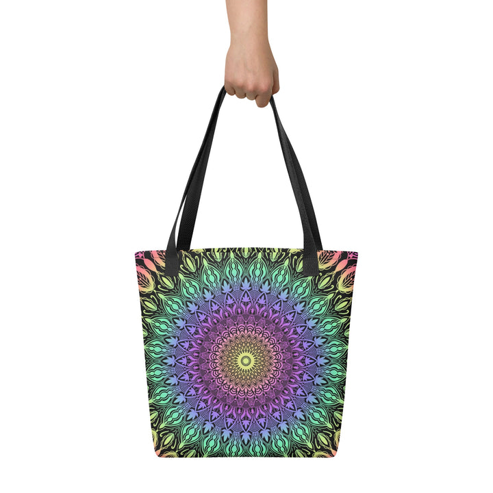 Colorful Tote Bag with Multicolor Mandala Boho Design, front view
