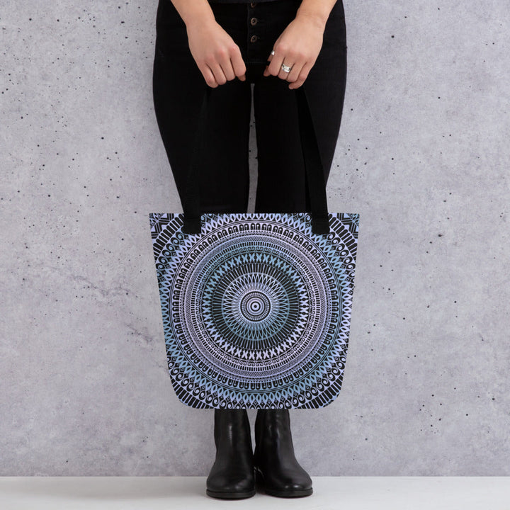 Pastel Tote Bag with Blue Pink Mandala Boho Print, product mockup