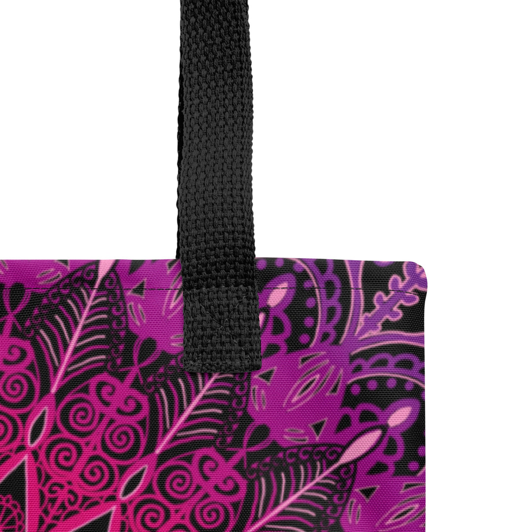 Pink Tote Bag with Black Mandala Boho Design, product detail view