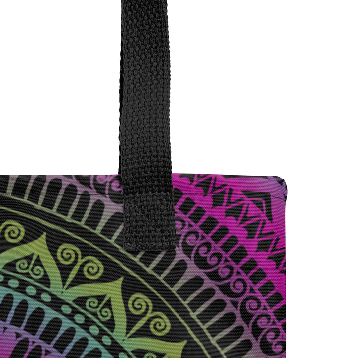 Pink and Green Tote Bag with Mandala Boho Design, product detail view