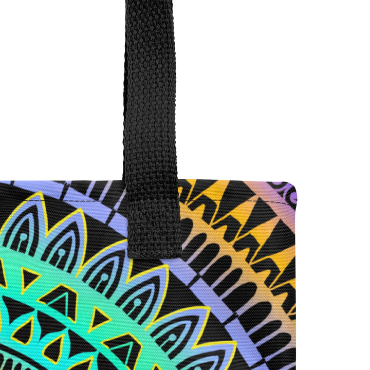 Boho Tote Bag with Mint Green Purple Mandala Design, product detail view