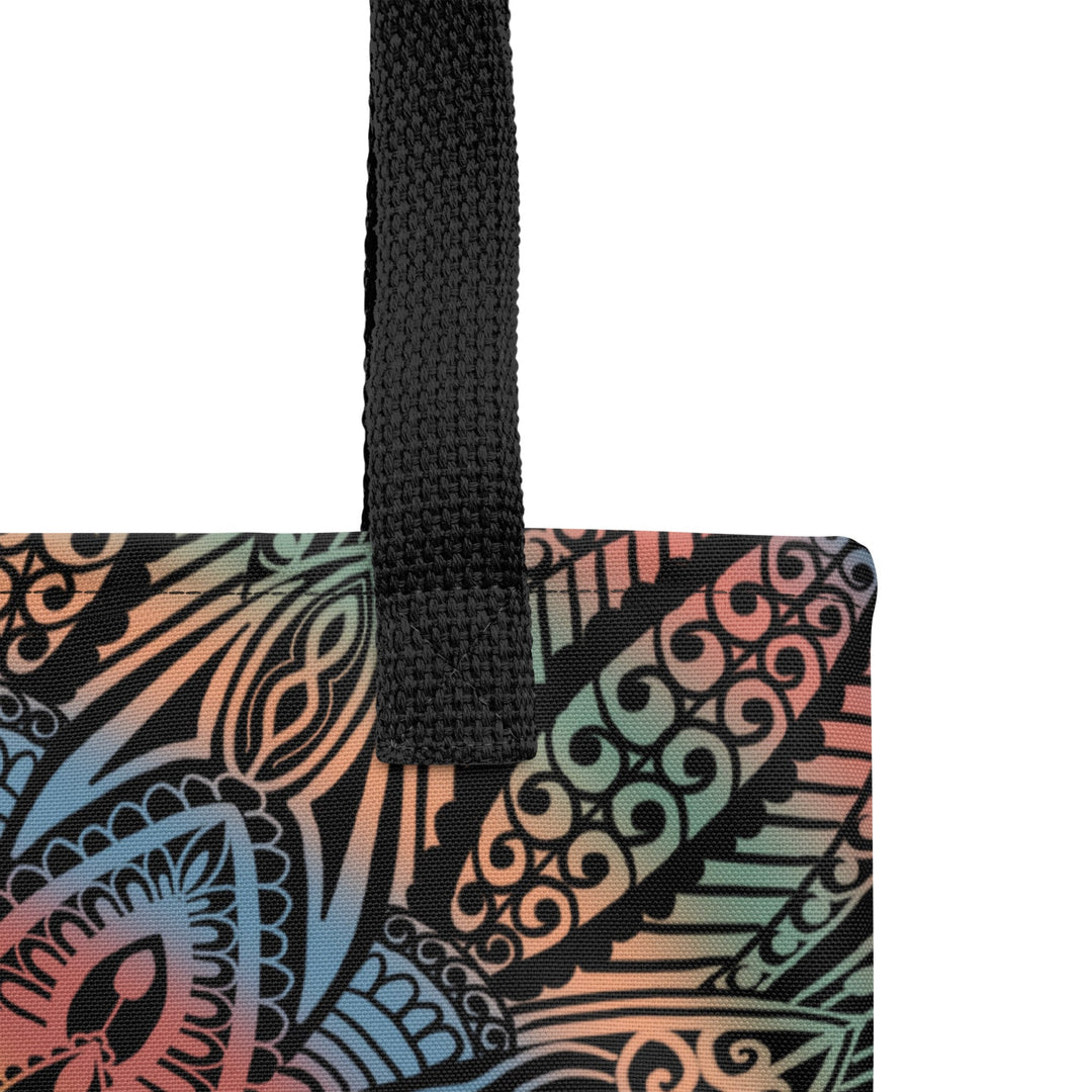 Colorful Tote Bag with Psychedelic Mandala Boho Print, product detail view