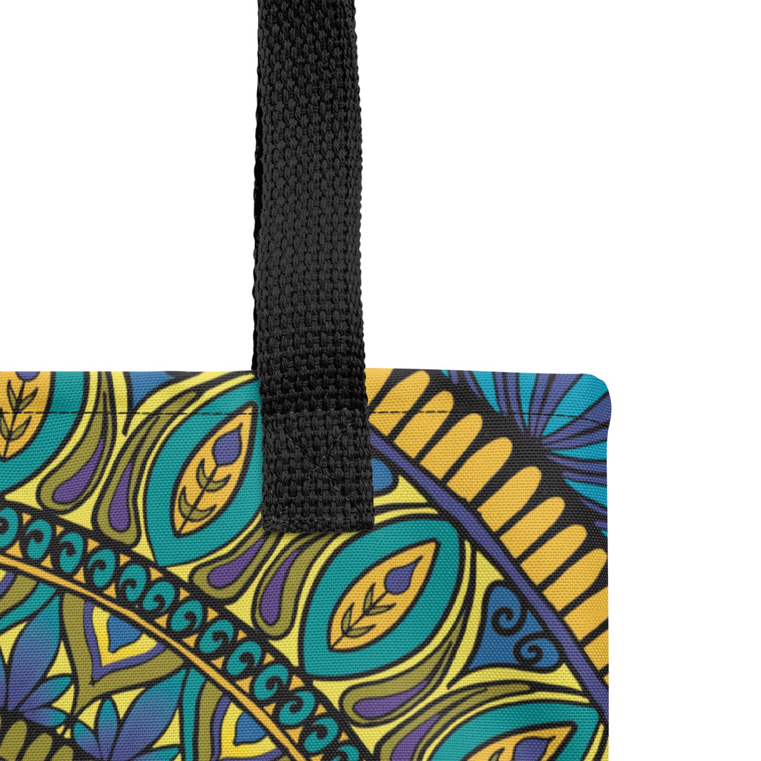 Spiritual Tote Bag with Purple Gold Ohm Mandala Design, product detail view