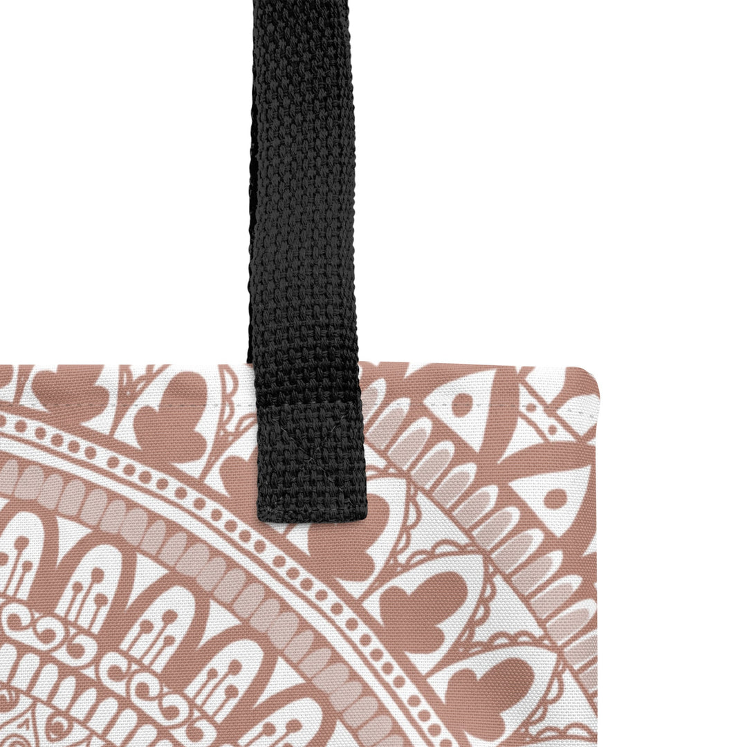 White Tote Bag with Terracotta Mandala Boho Design, product detail view
