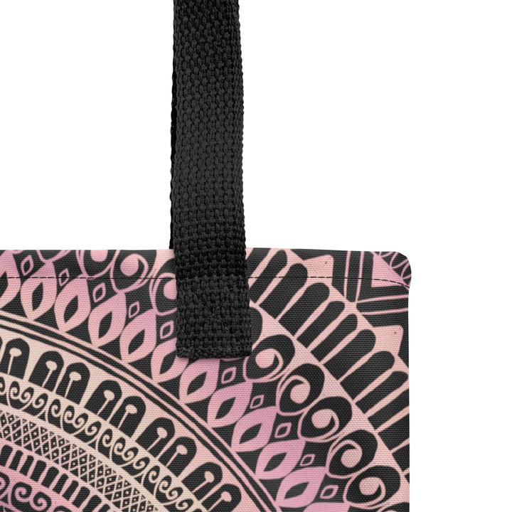 Light Pink Tote Bag with Beige Mandala Boho Design, product detail view