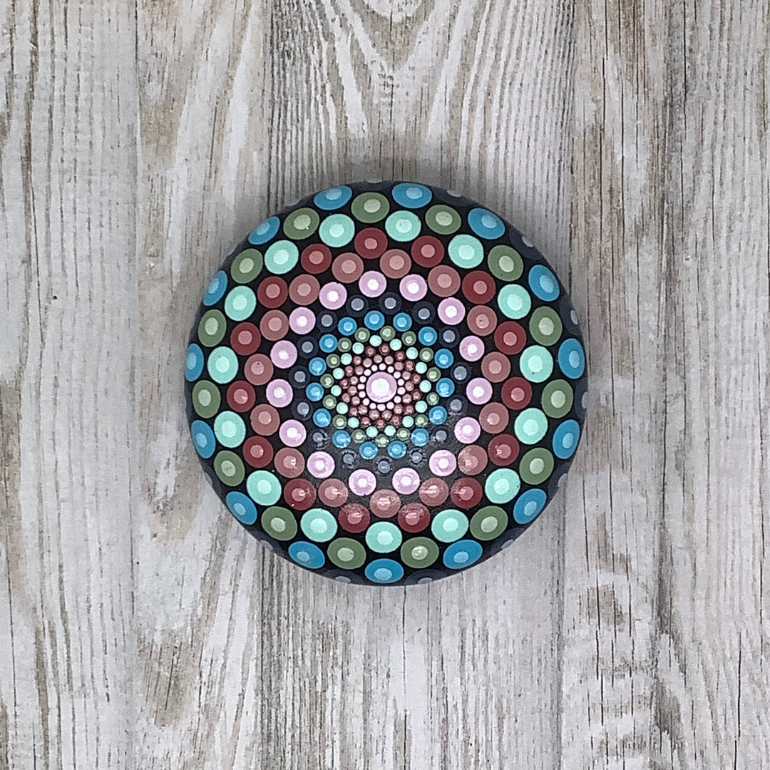 hand painted mandala stone in pastel dot art small