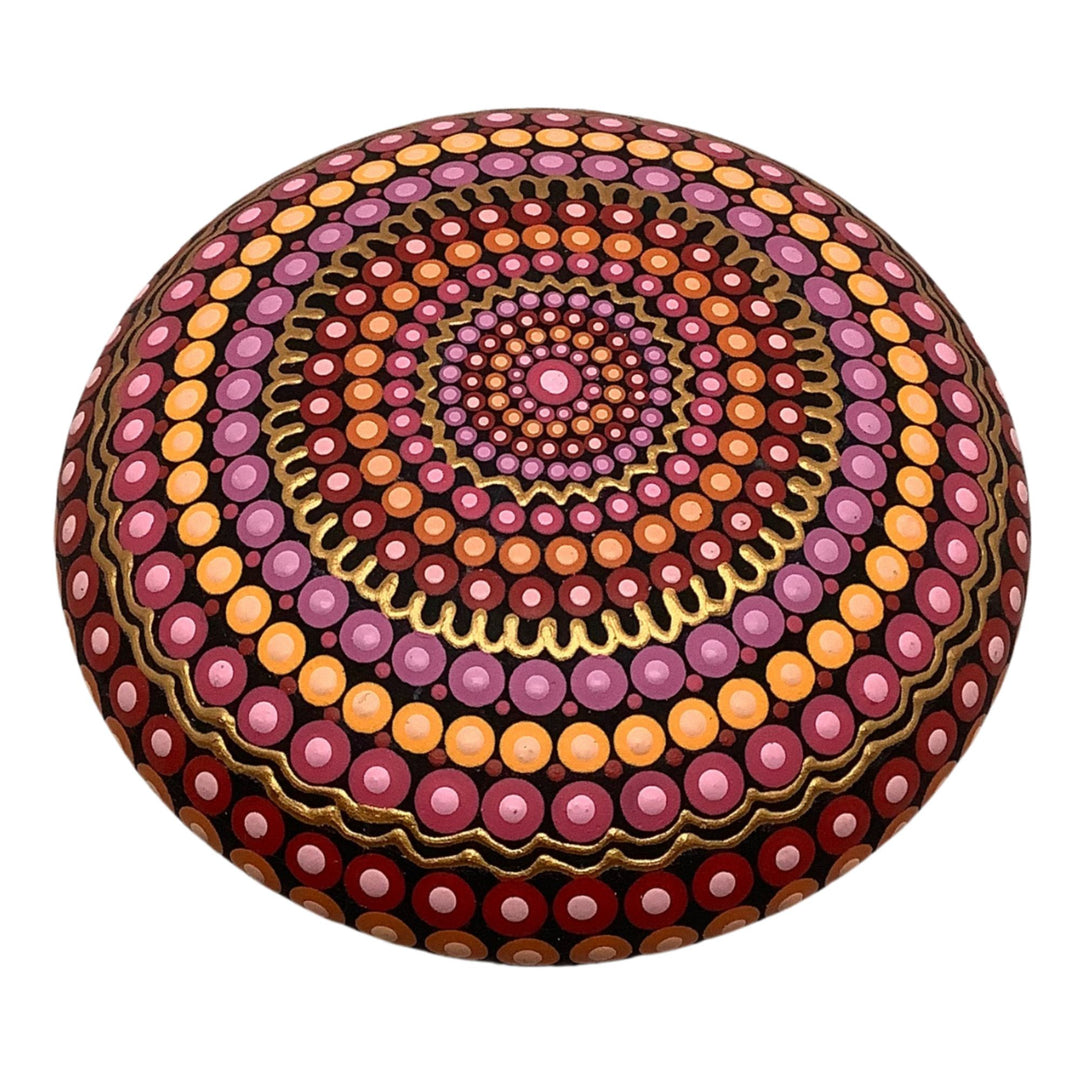 Mandala Stone – Dot Painted in Pink, Orange & Gold