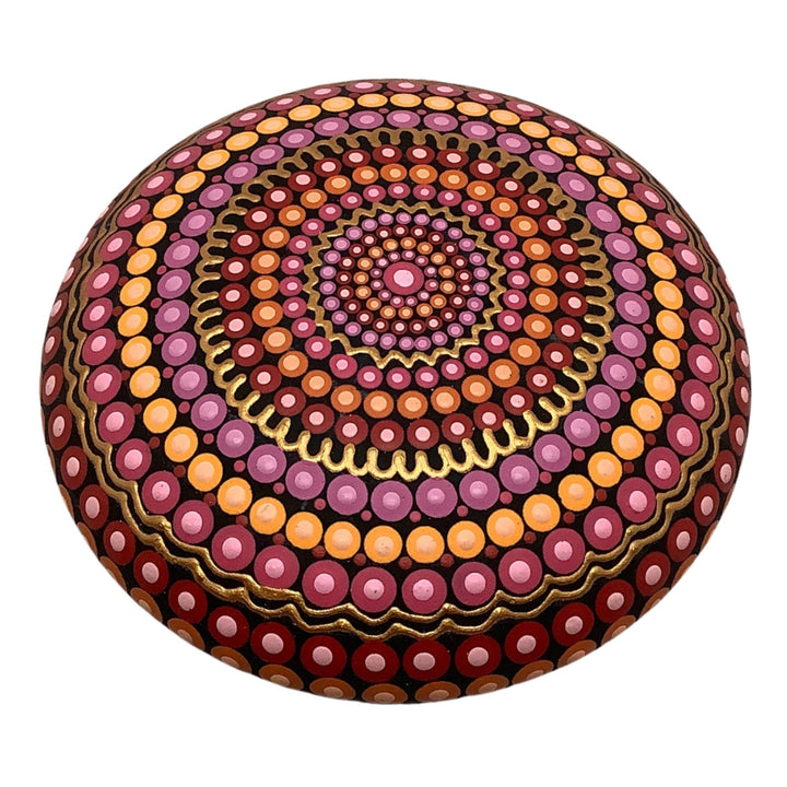 Mandala Stone – Dot Painted in Pink, Orange & Gold