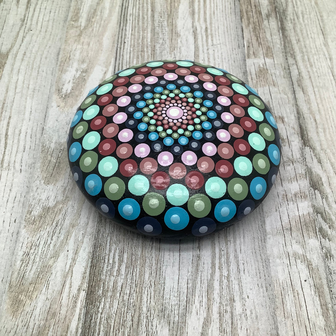 hand painted mandala stone in pastel dot art small