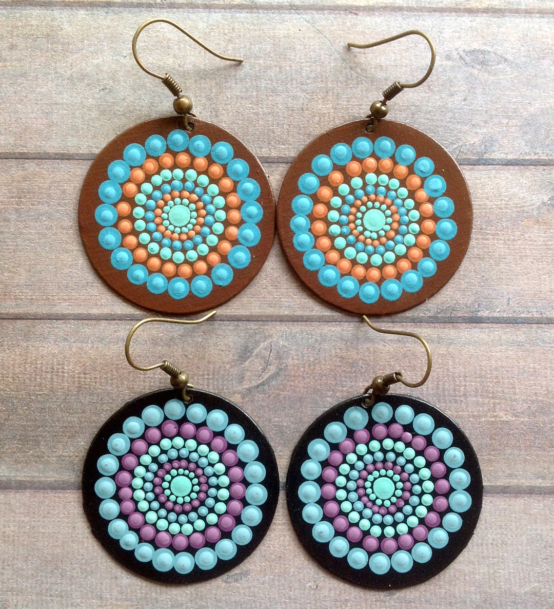 Mandala Oorbellen Dotgeschilderd Blauw- Oranje