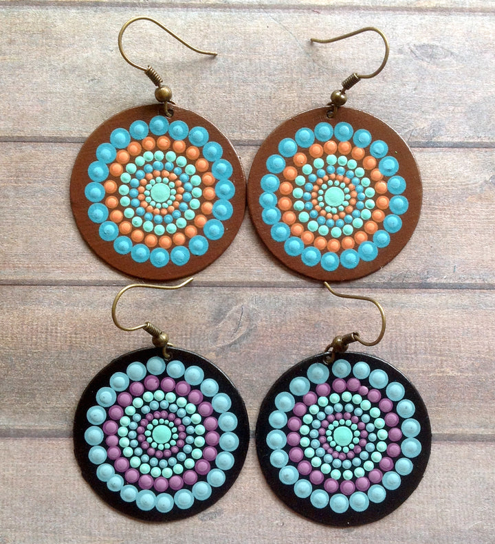 Mandala Oorbellen Dotgeschilderd Blauw- Oranje