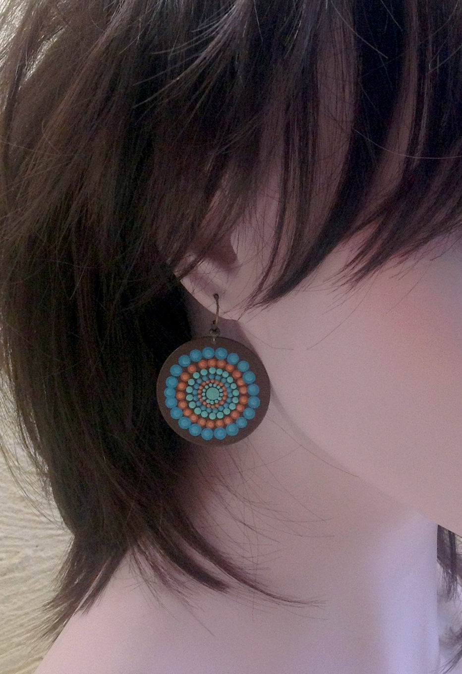 Mandala Oorbellen Dotgeschilderd Blauw- Oranje