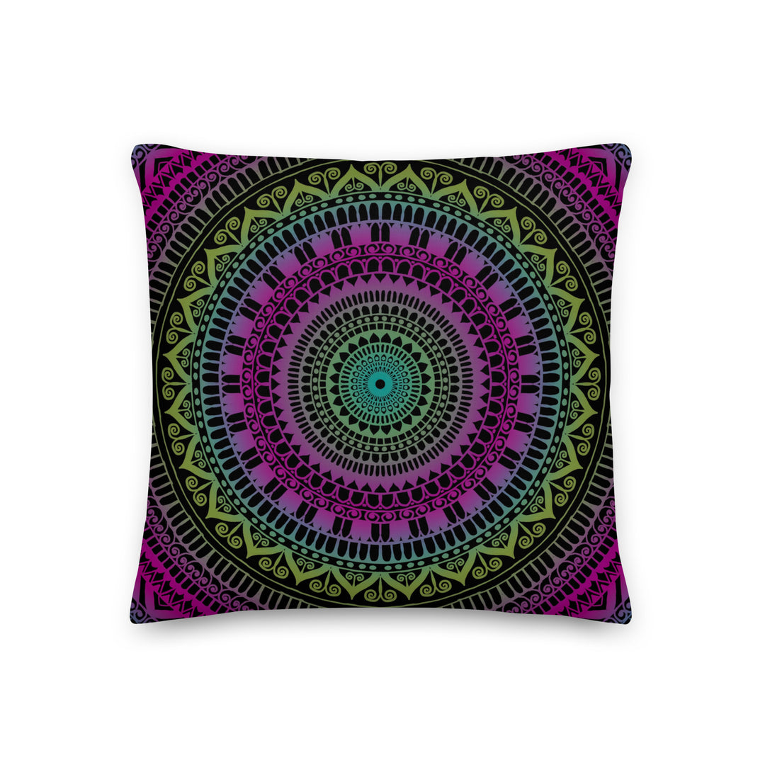 Soothing Delight: roze en groene mandala-sierkussen met Mehndi-versieringen