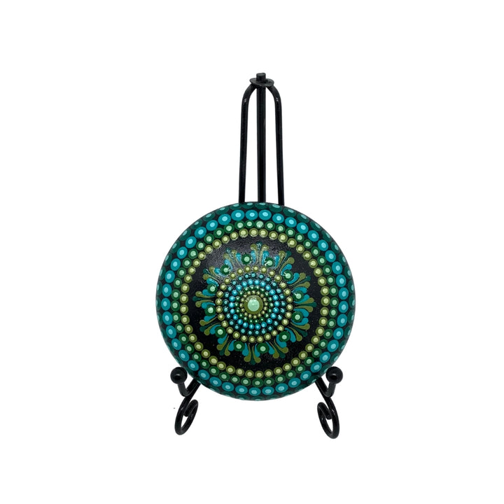 mandalasteen klein in blauw, groen op standaard