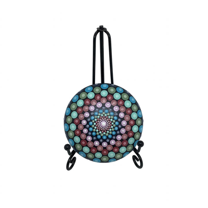 hand painted mandala stone in pastel dot art small