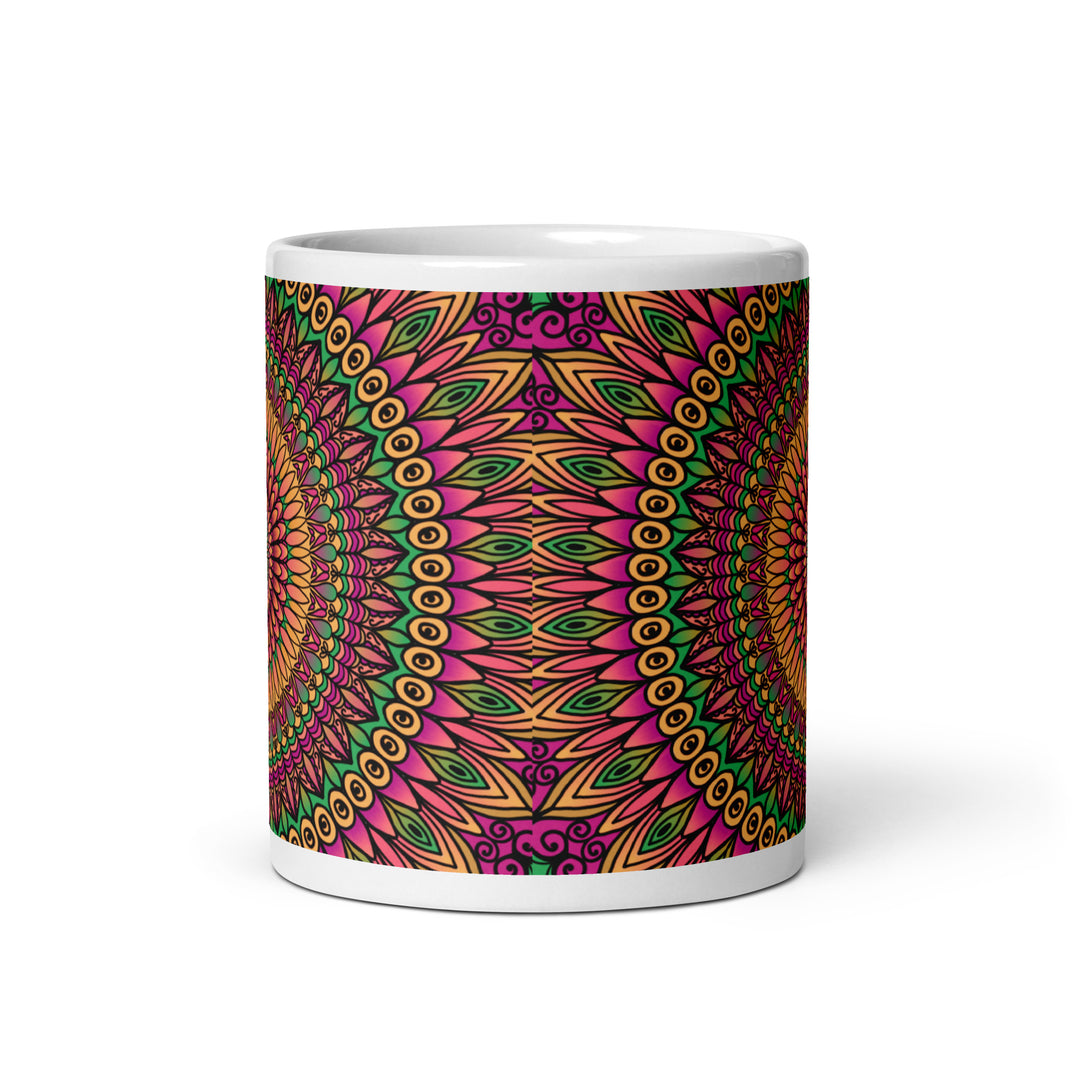 Floral Whispers: Mandala-mok in oranje, roze en groen"