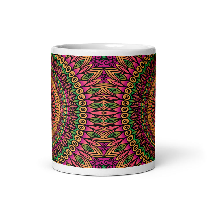 Floral Whispers: Mandala-mok in oranje, roze en groen"