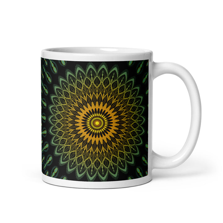 Garden Charisma: groene en gele mandala verfraaide mok