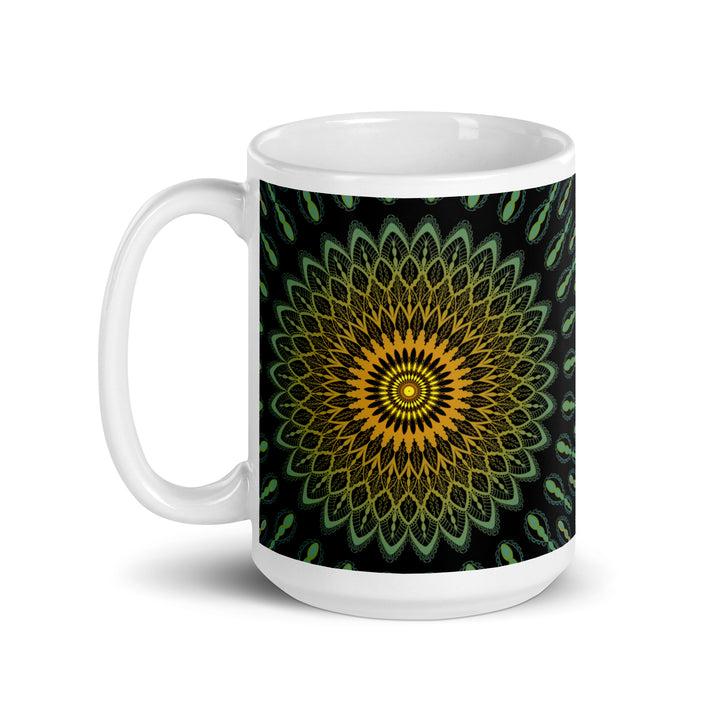Garden Charisma: groene en gele mandala verfraaide mok